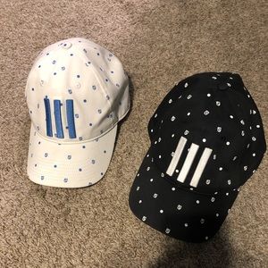 Two adidas 3 stripe golf hats